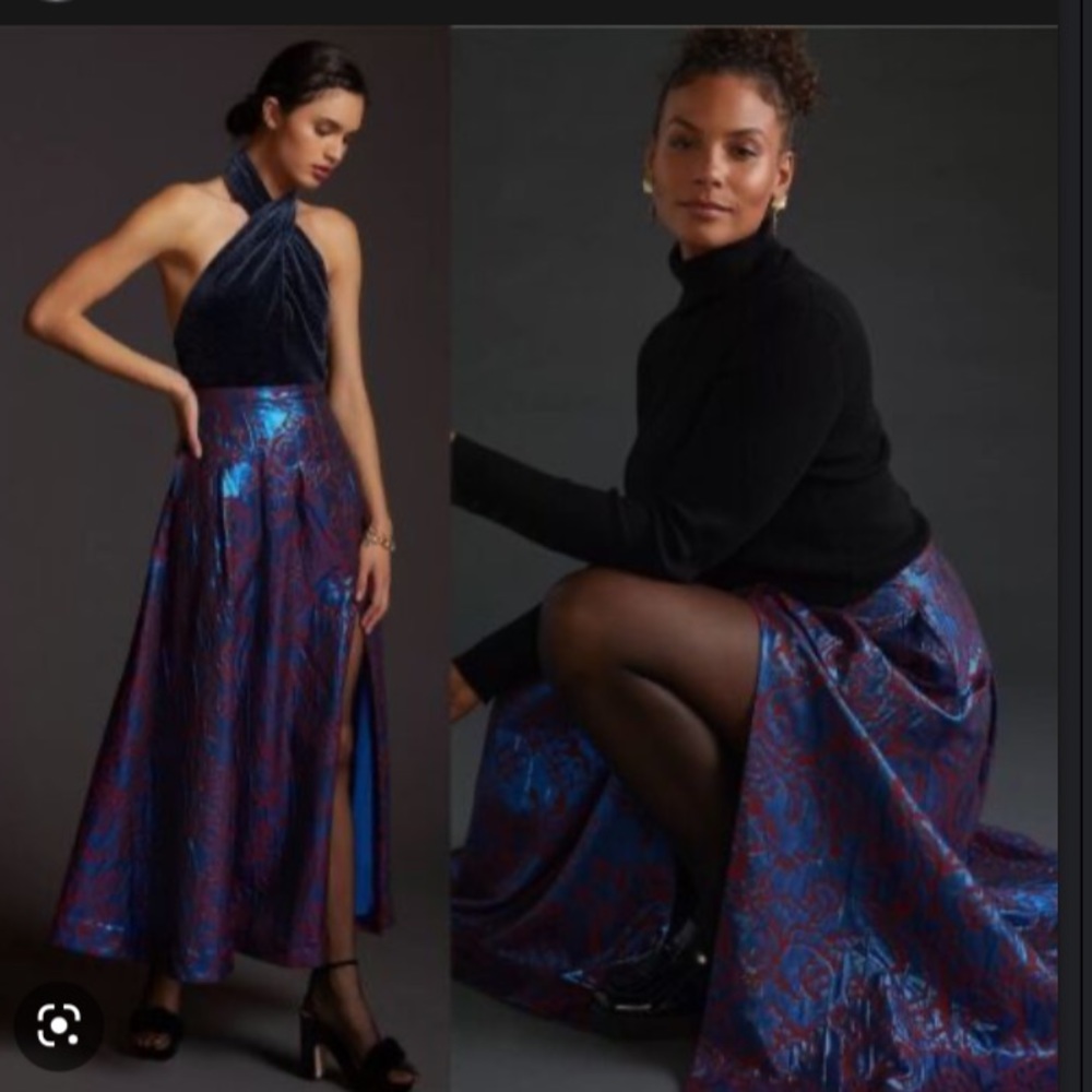 Maeve pleated shimmer maxi skirt